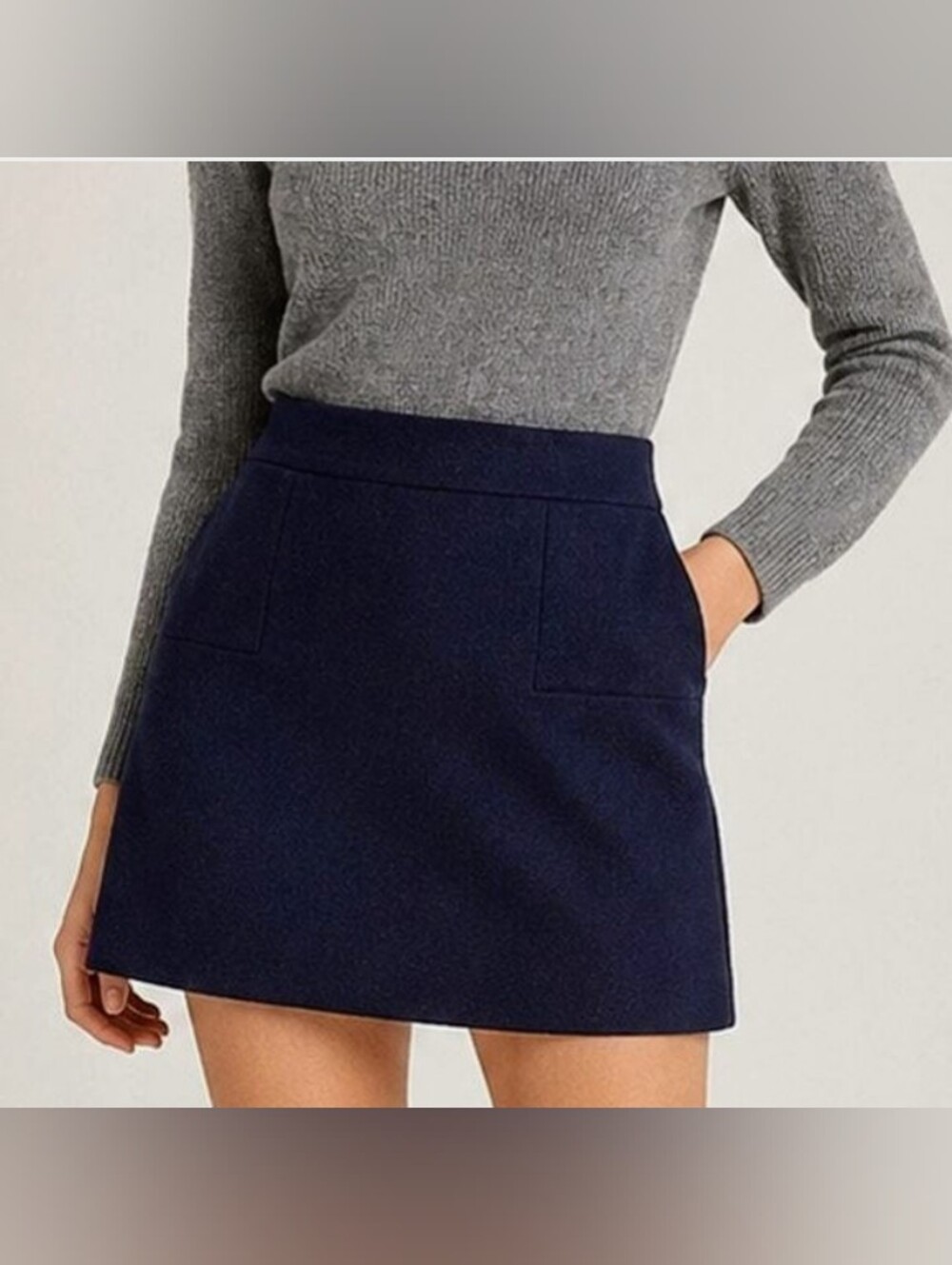 NWT J. Crew Preppy Dark Academia Navy Wool Blend Mini Skirt, Size 14